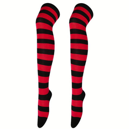 Striped Patterned Socks (Thigh High) Red and Black
