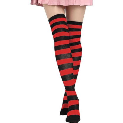 Striped Patterned Socks (Thigh High) Red and Black