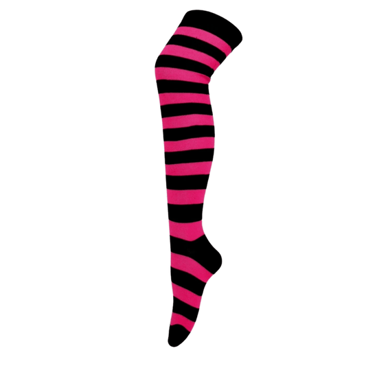 Striped Patterned Socks (Thigh High) Rose Red and Black