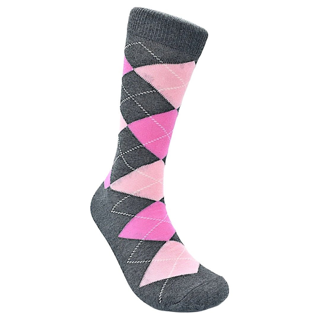 Stylish Argyle Socks (Adult Large) Charcoal Heather and Pink