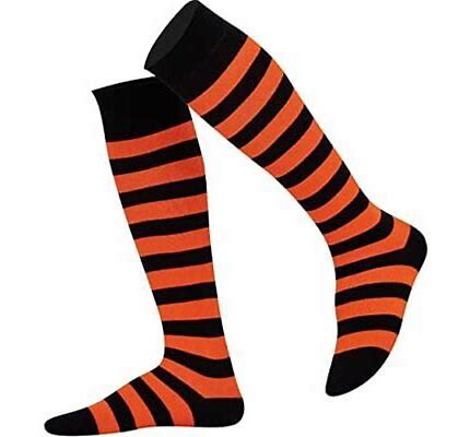Striped Patterned Socks (Knee High) Orange and Black