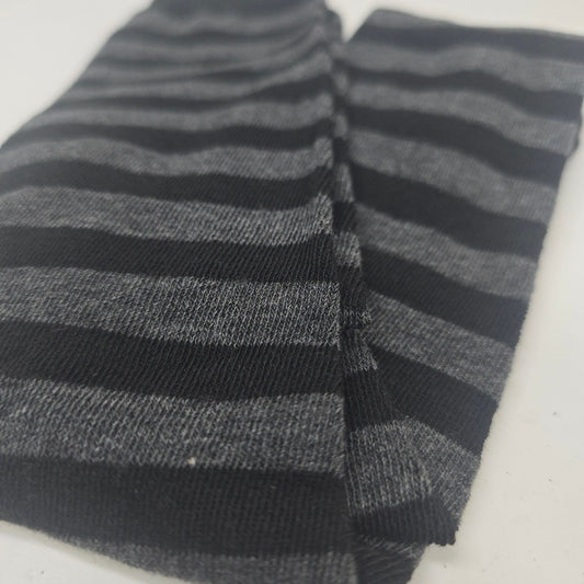 Thin Striped Patterned Socks (Thigh High) Dark Gray and Black