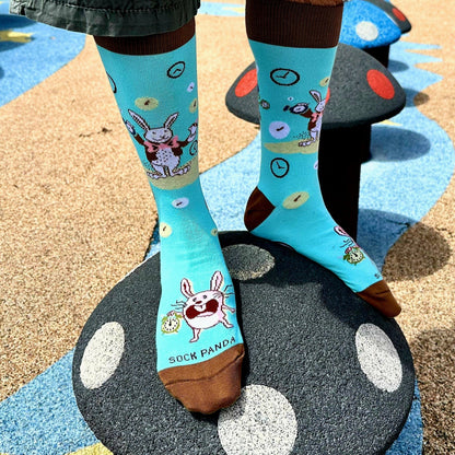 Time Bunny Rabbit Socks from the Sock Panda (Adult Large - Men's Shoe Sizes 8 - 12)