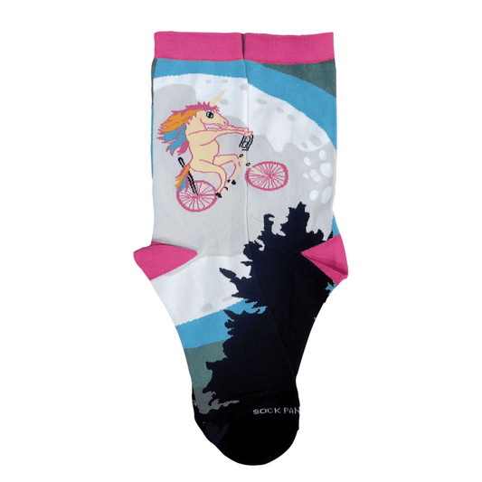 Unicorn Riding a Bicycle by the Moon Socks (Adult Medium - Women's Shoe Sizes 5-10) Unicorn-Bike