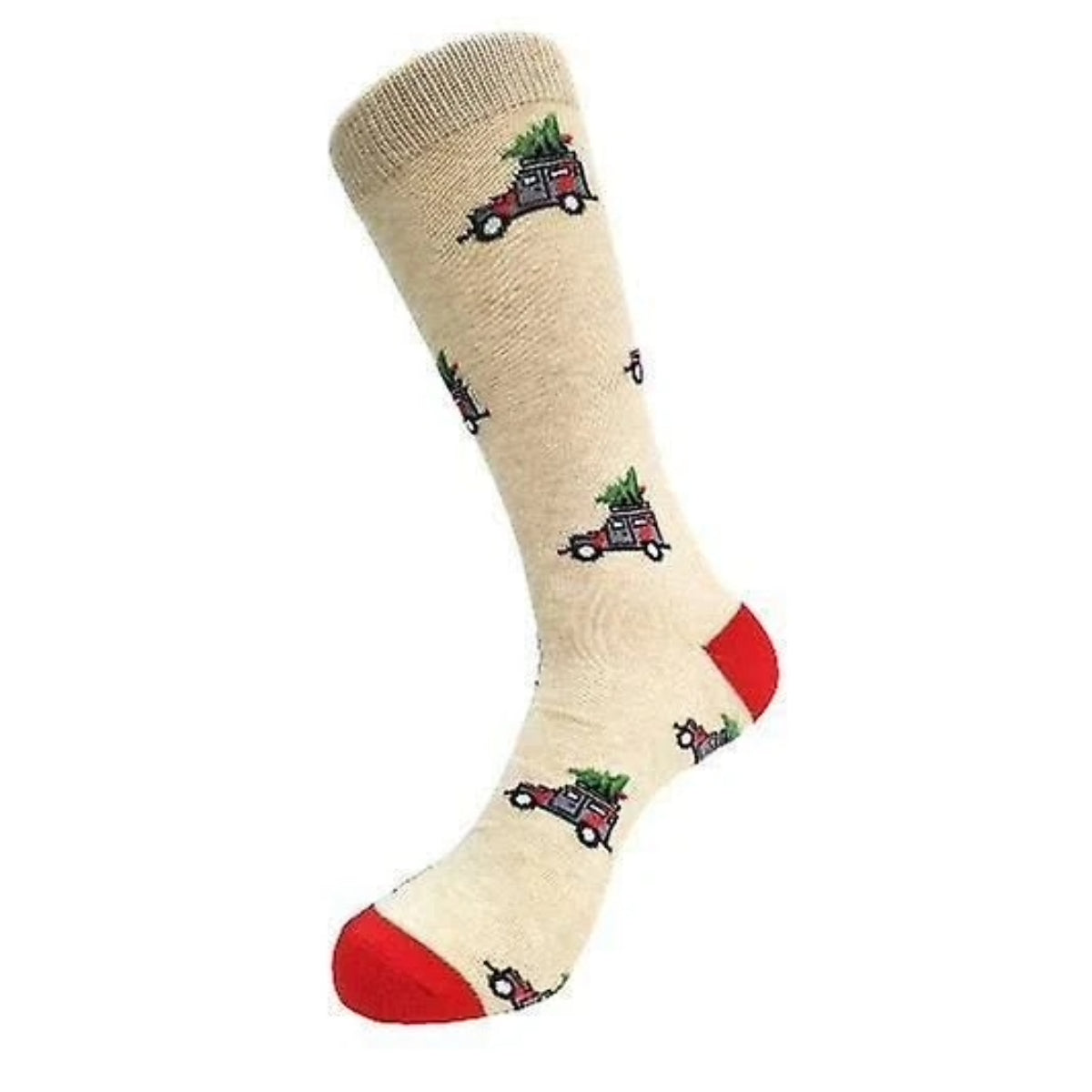 Christmas Tree on Wagons Crew Socks (Adult Medium - Women's Shoe Sizes 5-10)