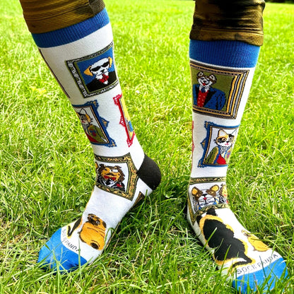 Wall Art Museum Dogs and Cats Socks (Adult Large - Men's Shoe Sizes 8 - 12)