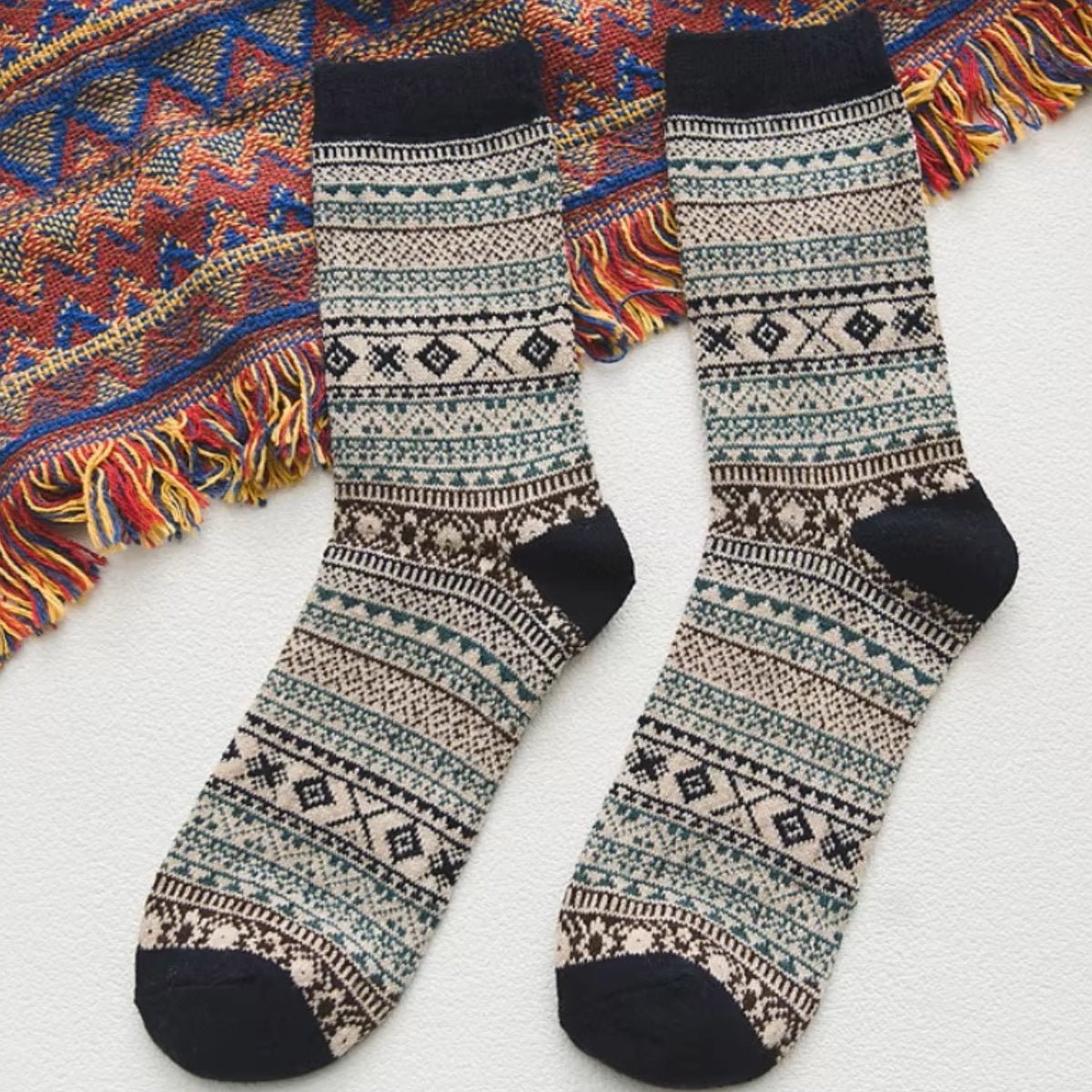 Warm Woolen Block Knitting Socks (Adult Medium - Women's Shoe Sizes 5 - 10)