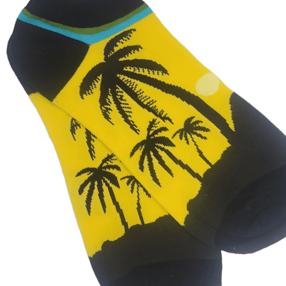 Yellow Island Palm Tree Ankle Socks (Adult Large - Men's Shoe Sizes 8 - 12)