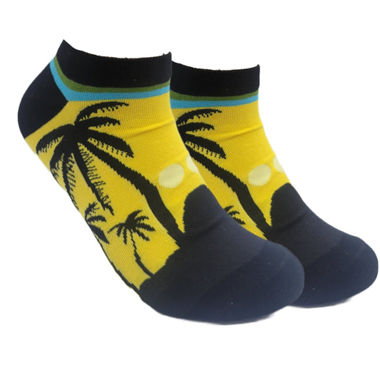 Yellow Island Palm Tree Ankle Socks (Adult Large - Men's Shoe Sizes 8 - 12)
