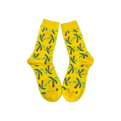 Yellow Palm Tree Socks (Adult Medium - Women's Shoe Sizes 5 - 10)