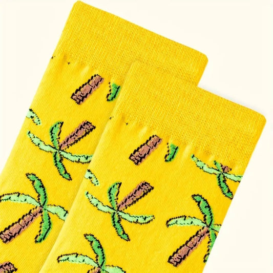 Yellow Palm Tree Socks (Adult Medium - Women's Shoe Sizes 5 - 10)