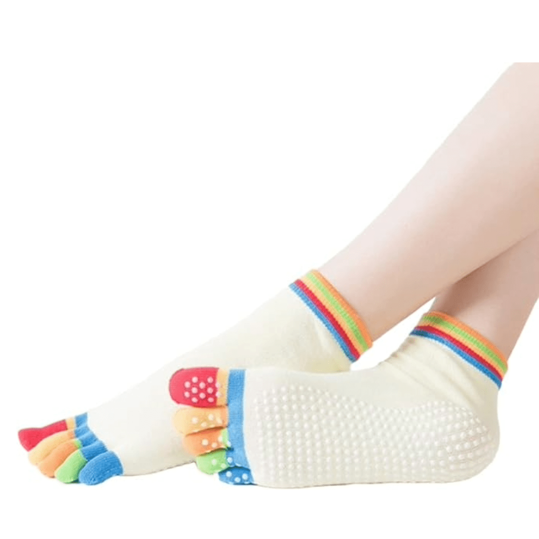 Yellow Yoga Rainbow Toe Socks (Adult Medium - Women's Shoe Sizes 5 - 10)