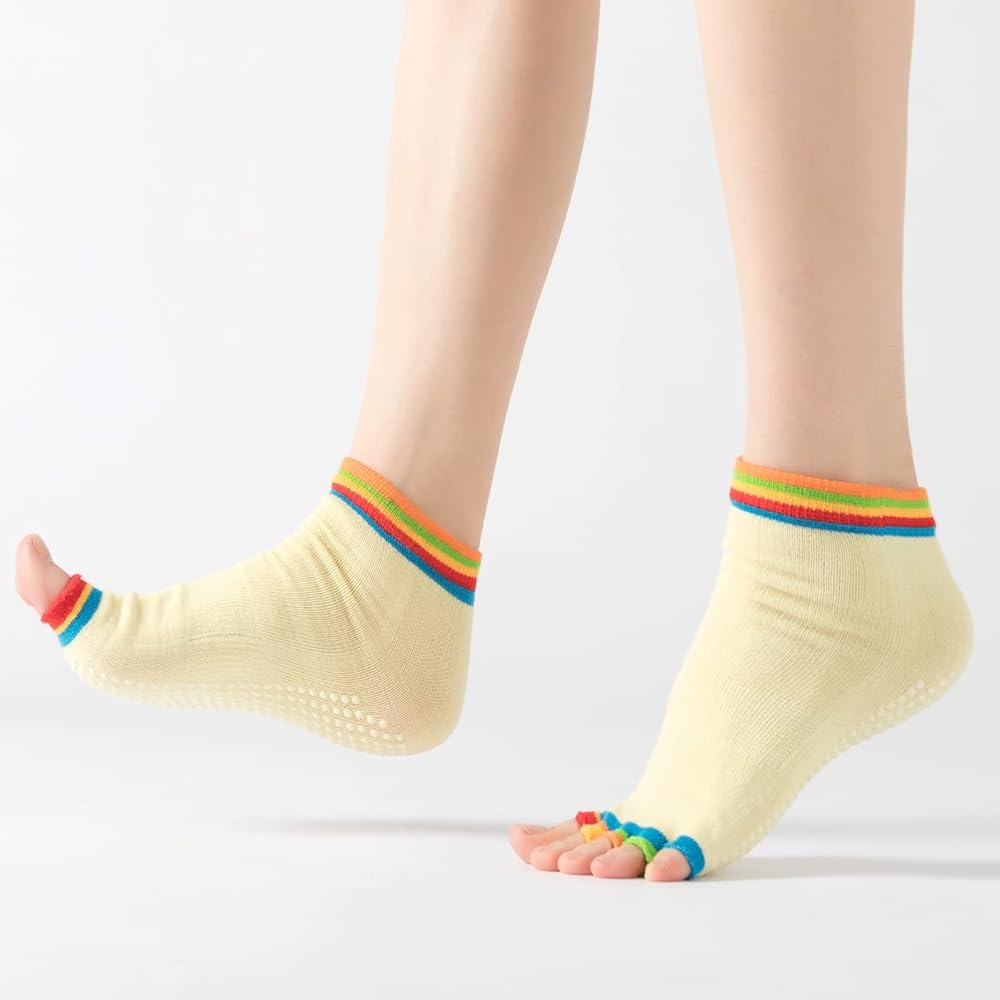 Yellow Yoga Rainbow Toe Socks (Adult Medium - Women's Shoe Sizes 5 - 10)
