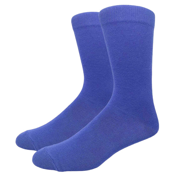 Solid Color Crew Cotton Dress Socks - Royal Blue