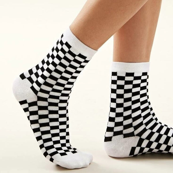 Black and White Checkered Socks from the Sock Panda (Adult Medium)