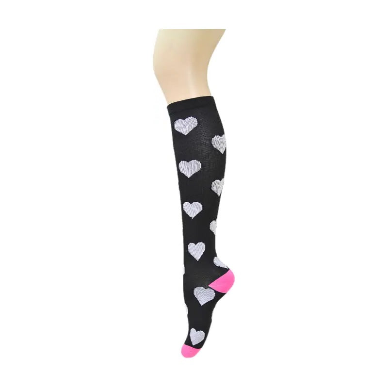 Gray Heart Patterned Knee High (Compression Socks)