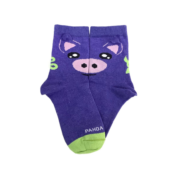 Joyful Purple Pig Socks (Ages 3-5)