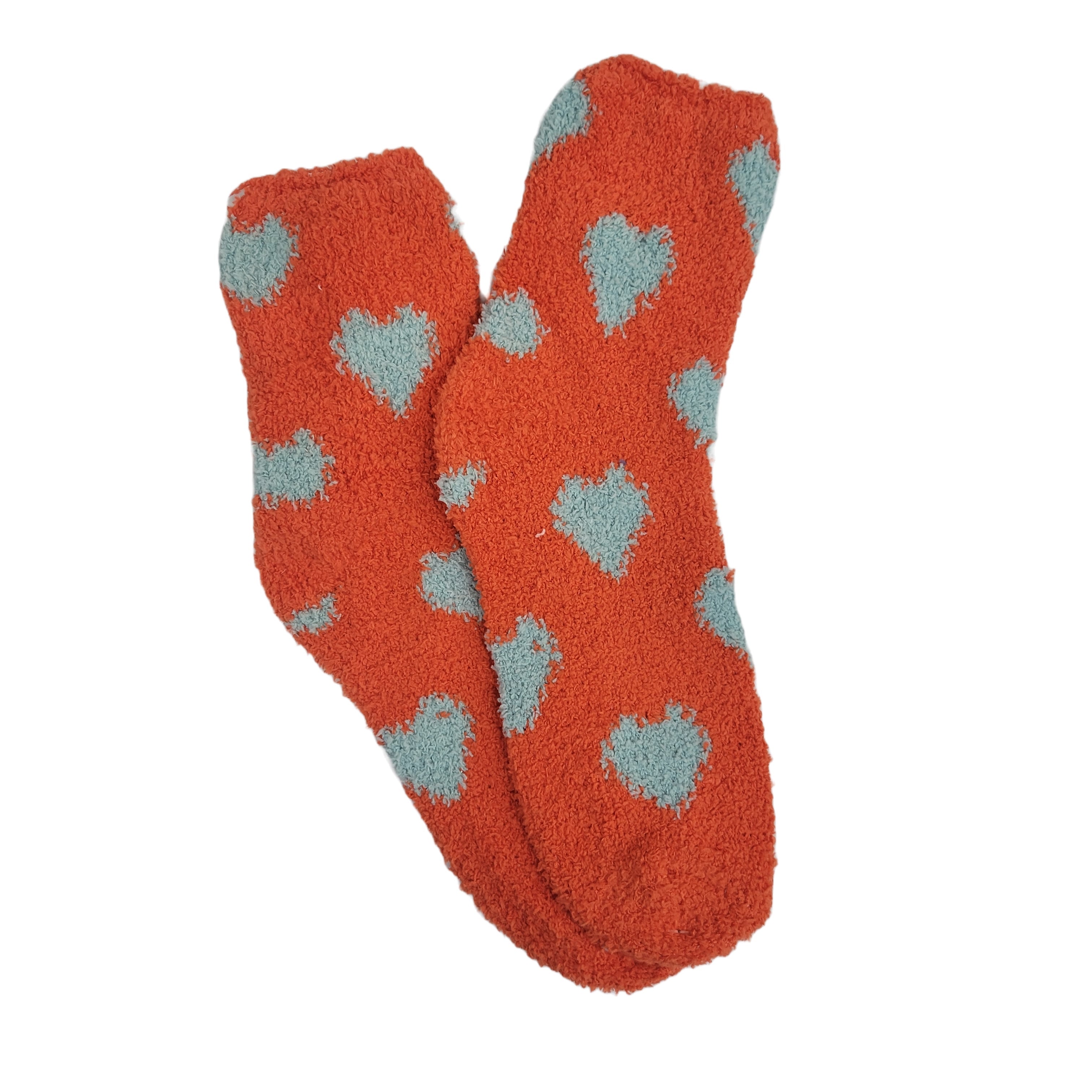 Fuzzy Socks from the Sock Panda (Dark Orange w/Light Blue Heart)