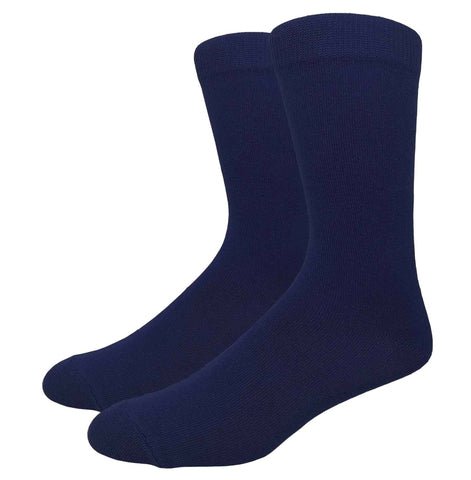 Solid Color Crew Cotton Dress Socks - Navy Blue