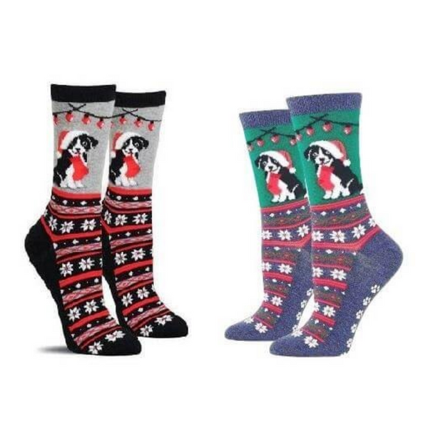 Christmas Border Collie Socks (Adult Medium) - Gray or Green