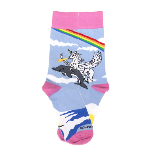 Land of Dreams Socks - Fire Breathing Unicorn on a Dolphin!