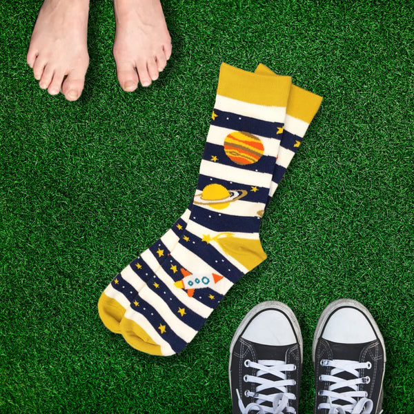 Jupiter and Saturn Planet Space Socks (Adult Large)