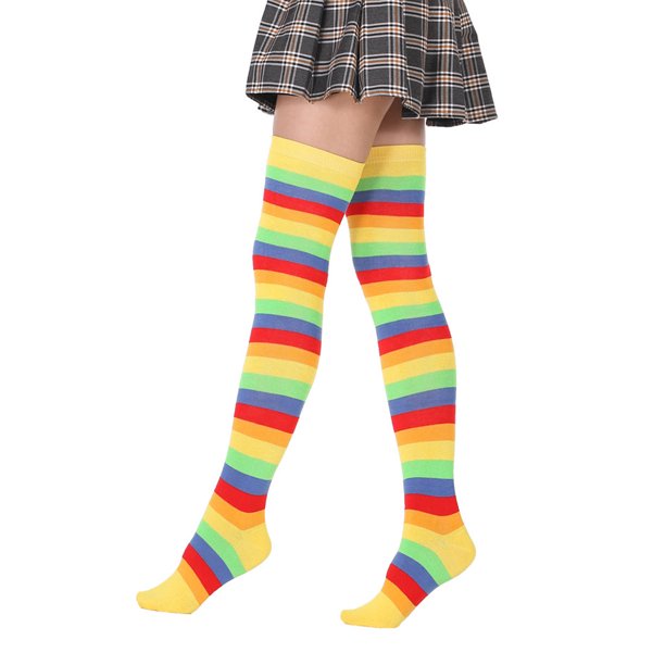 Yellow Rainbow Stripe Pattern Socks from the Sock Panda (Thigh High)