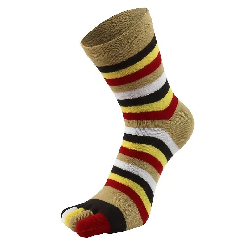 Rainbow Striped Pattern Toe Socks (Adult Medium) - Brown Accent