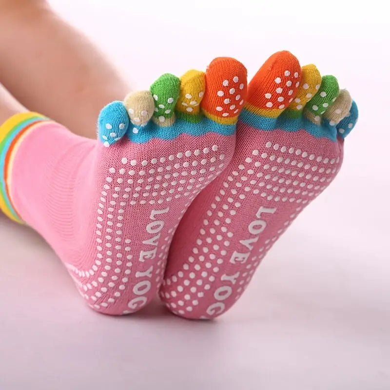 Love Yoga Rainbow Pink Toe Socks (Adult Medium)
