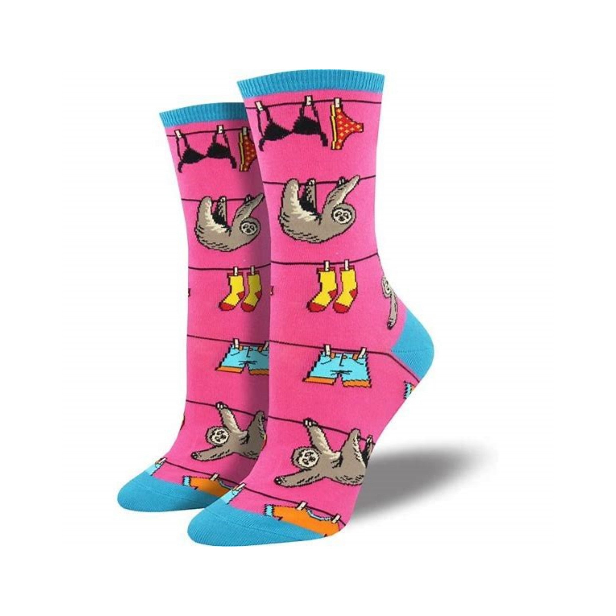Sloth on a Line Socks (Adult Medium) Pink
