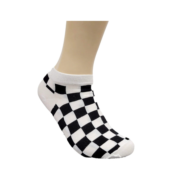 Black and White Checkered Ankle Socks (Adult Medium)