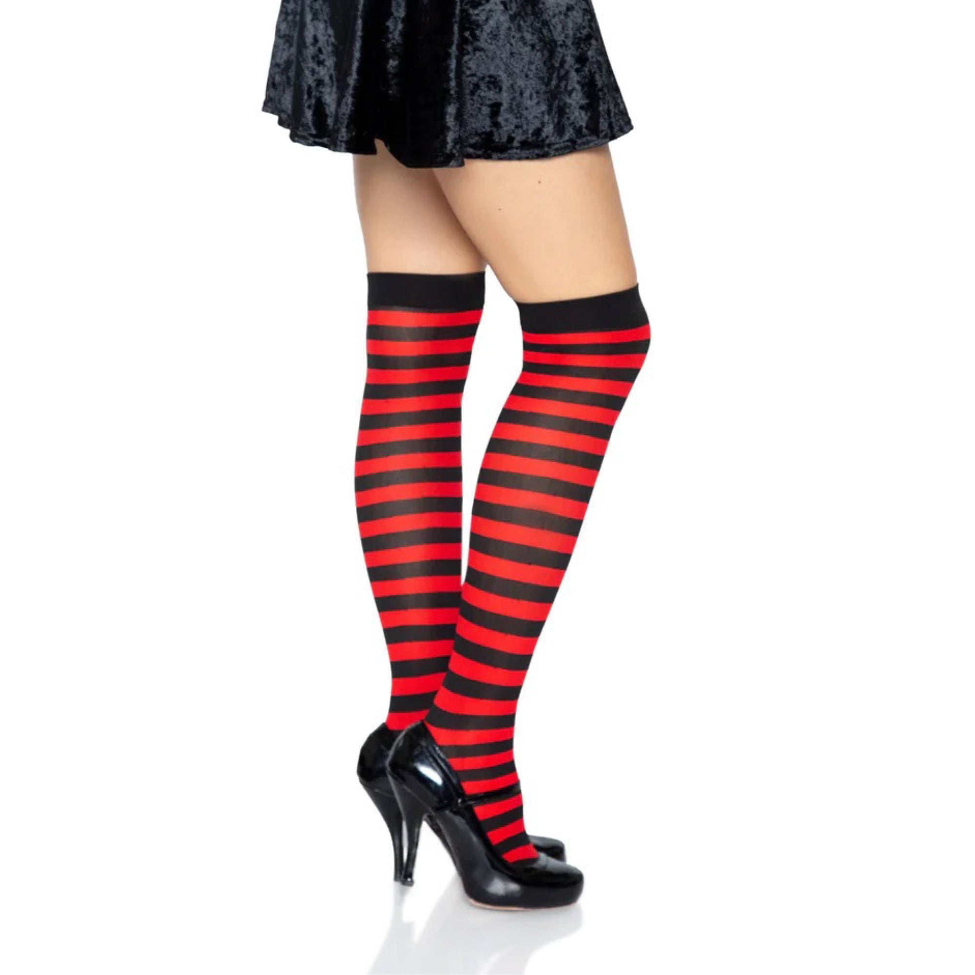 Thin Striped Patterned Socks (Thigh High) from the Sock Panda Red