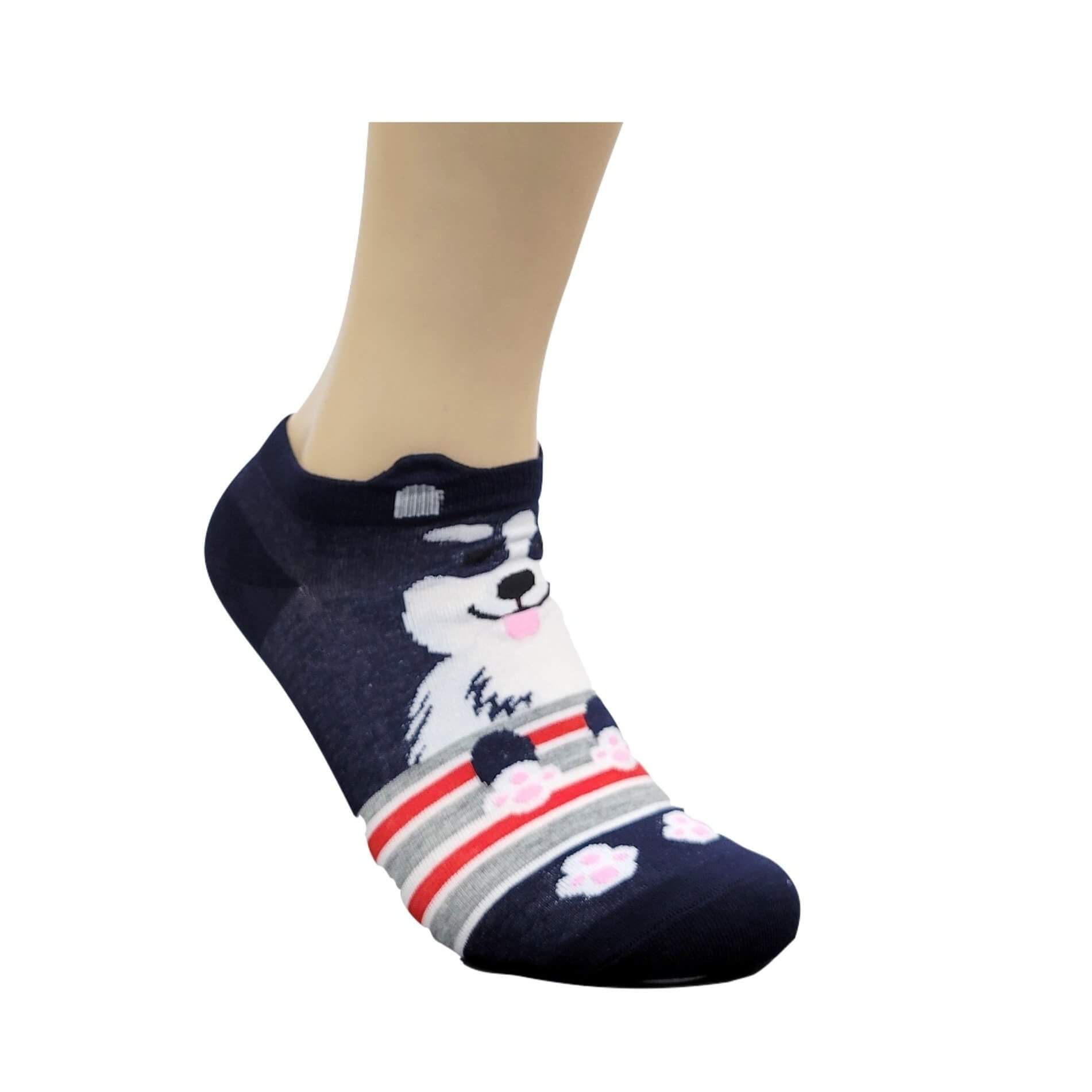 Blue Puppy Dog Ankle Socks (Adult Medium - Women's Shoe Sizes 5-10)