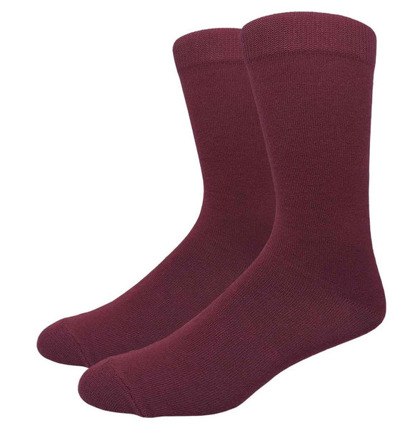 Solid Color Crew Cotton Dress Socks - Burgundy