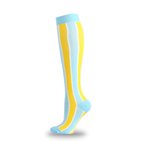 Blue and Yellow Vertical Striped Knee High (Compression Socks)