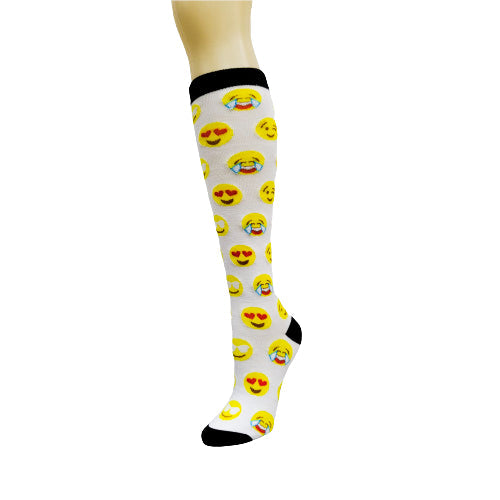 White Emoji Pattern Socks  from the Sock Panda (Knee High)