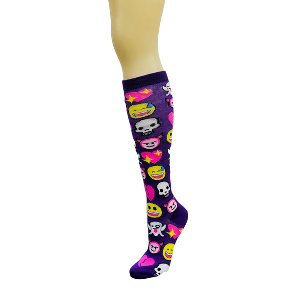 Fun Purple Emoji Pattern Socks  from the Sock Panda (Knee High)