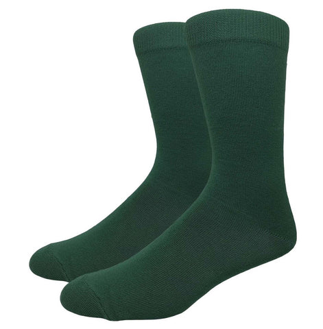 Solid Color Crew Cotton Dress Socks - Forest Green
