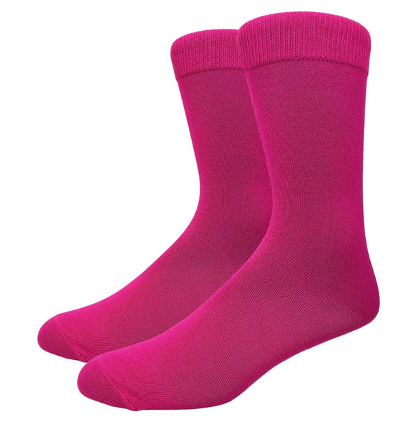 Solid Color Crew Cotton Dress Socks - Fuchsia