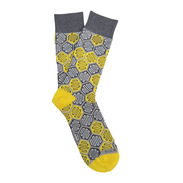 Yellow and Gray Hexagon Pattern Socks from the Sock Panda