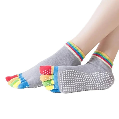 Gray Yoga Rainbow Toe Socks (Adult Medium - Women's Shoe Sizes 5-10)