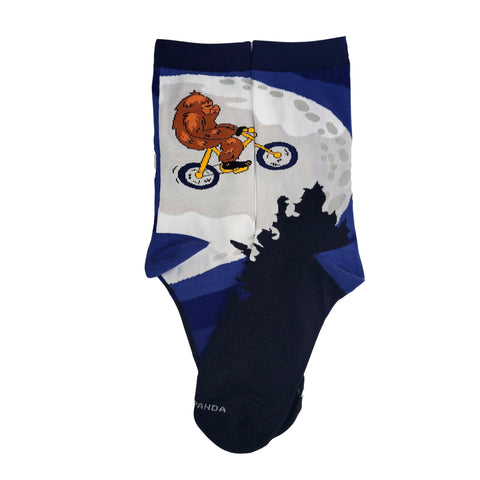 Big Foot Riding a Bike by the Moon Socks from the Sock Panda (Adult Medium - Women's Shoe Sizes 5-10)