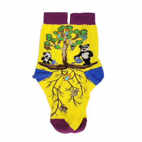 Pandas Watering the Sock Joshua Tree from the Sock Panda (Adult Medium - Women's Shoe Sizes 5-10)