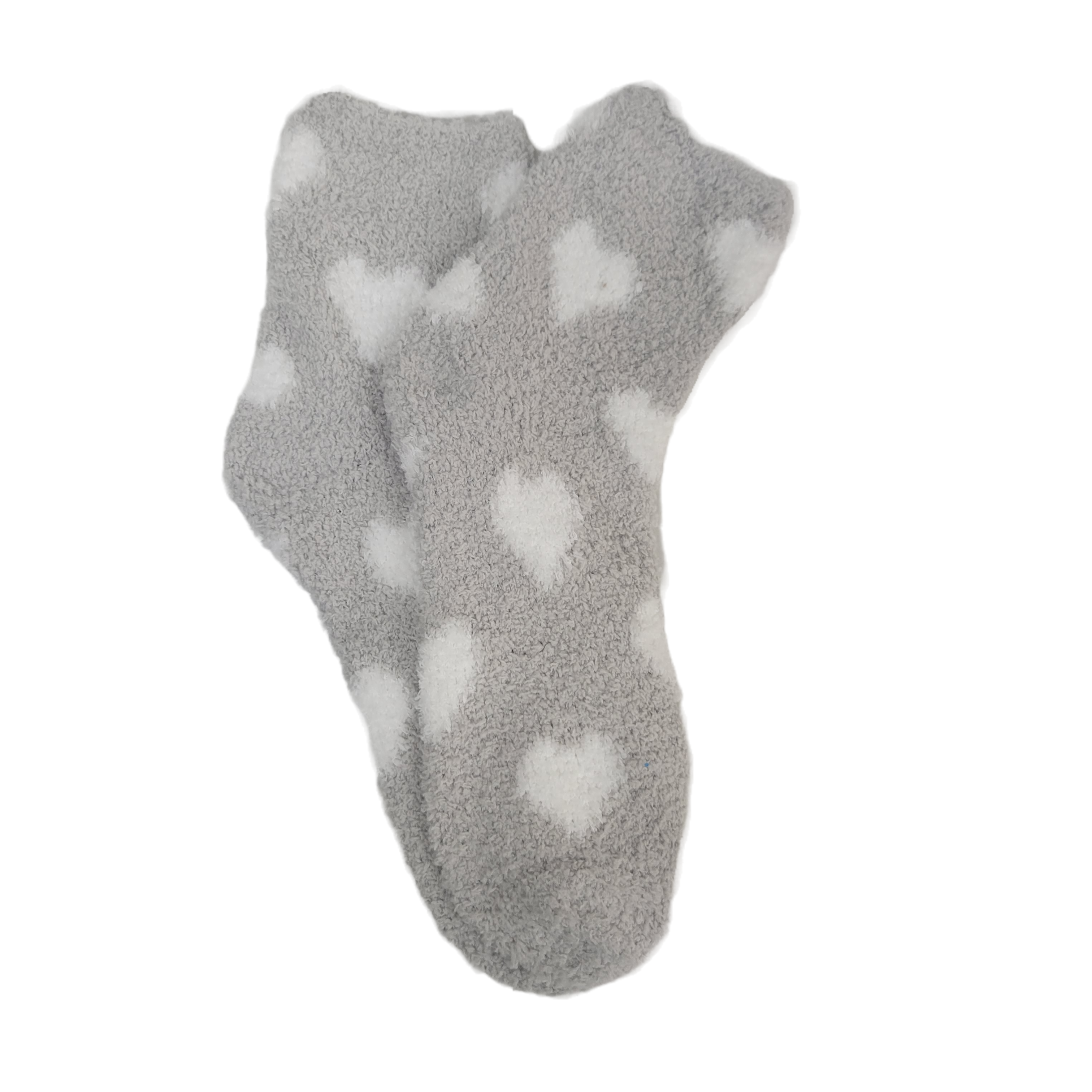 Heart Patterned Fuzzy Socks from the Sock Panda (Gray w/White)