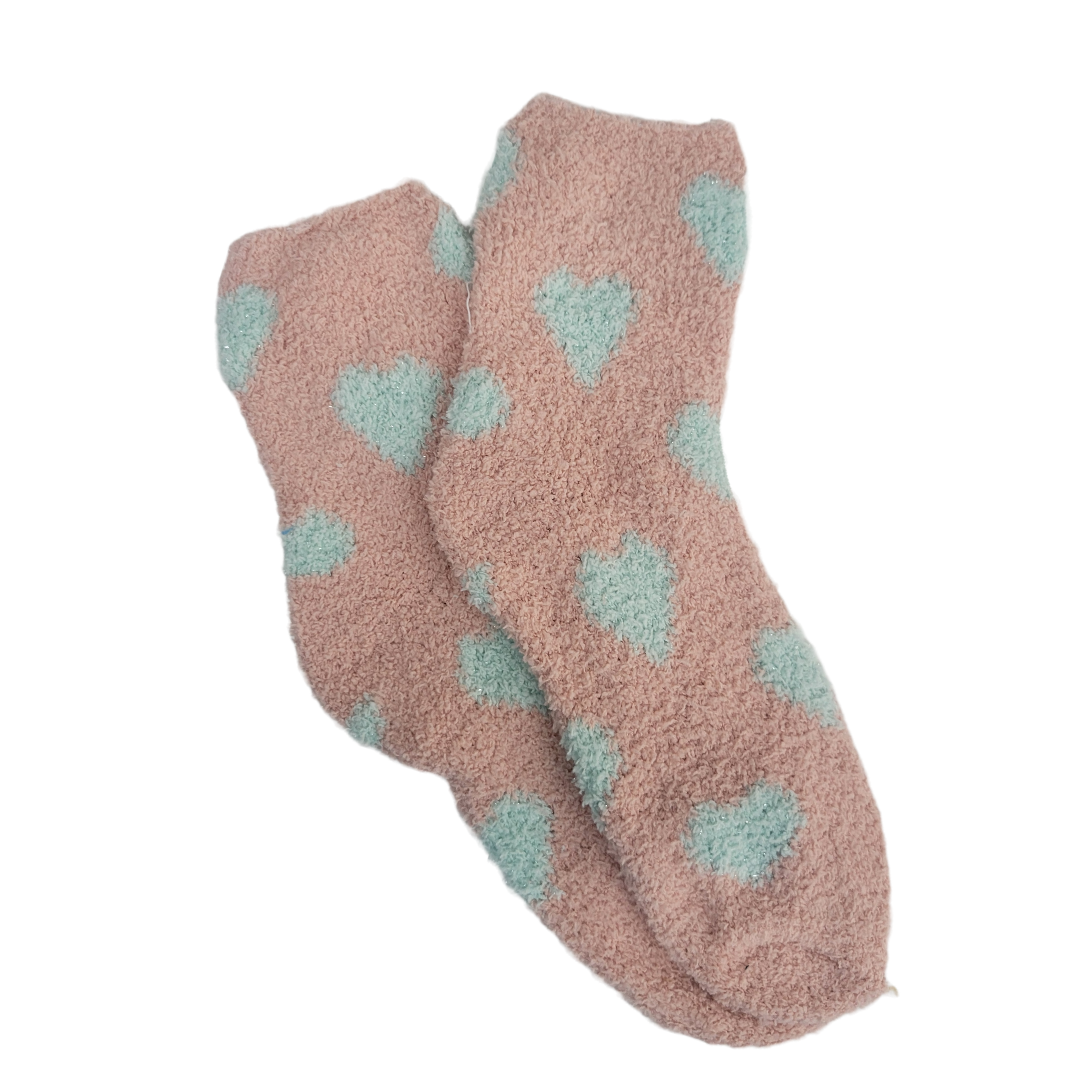 Heart Patterned Fuzzy Socks from the Sock Panda (Light Pink w/Baby Blue)