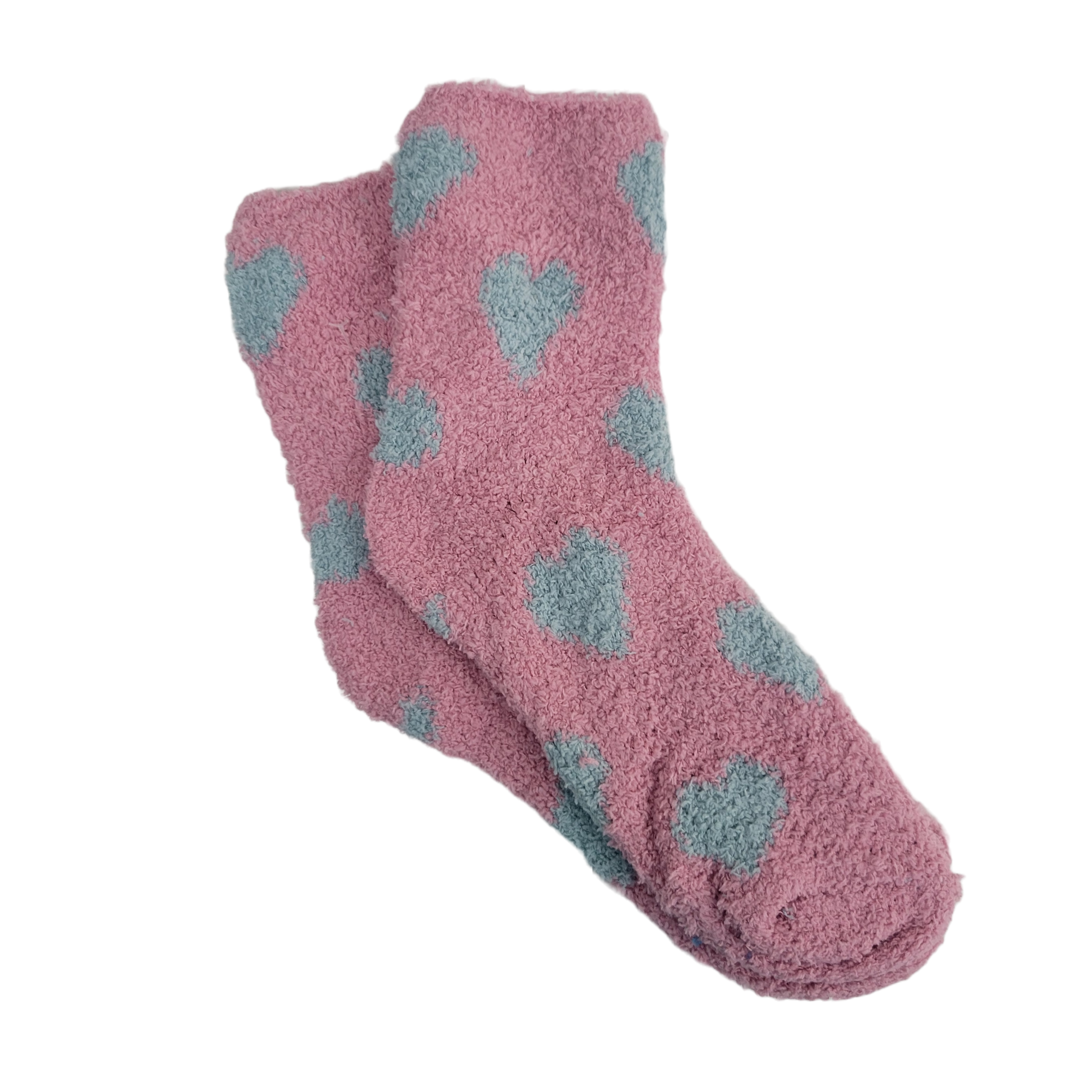 Heart Patterned Fuzzy Socks from the Sock Panda (Pink w/Baby Blue)