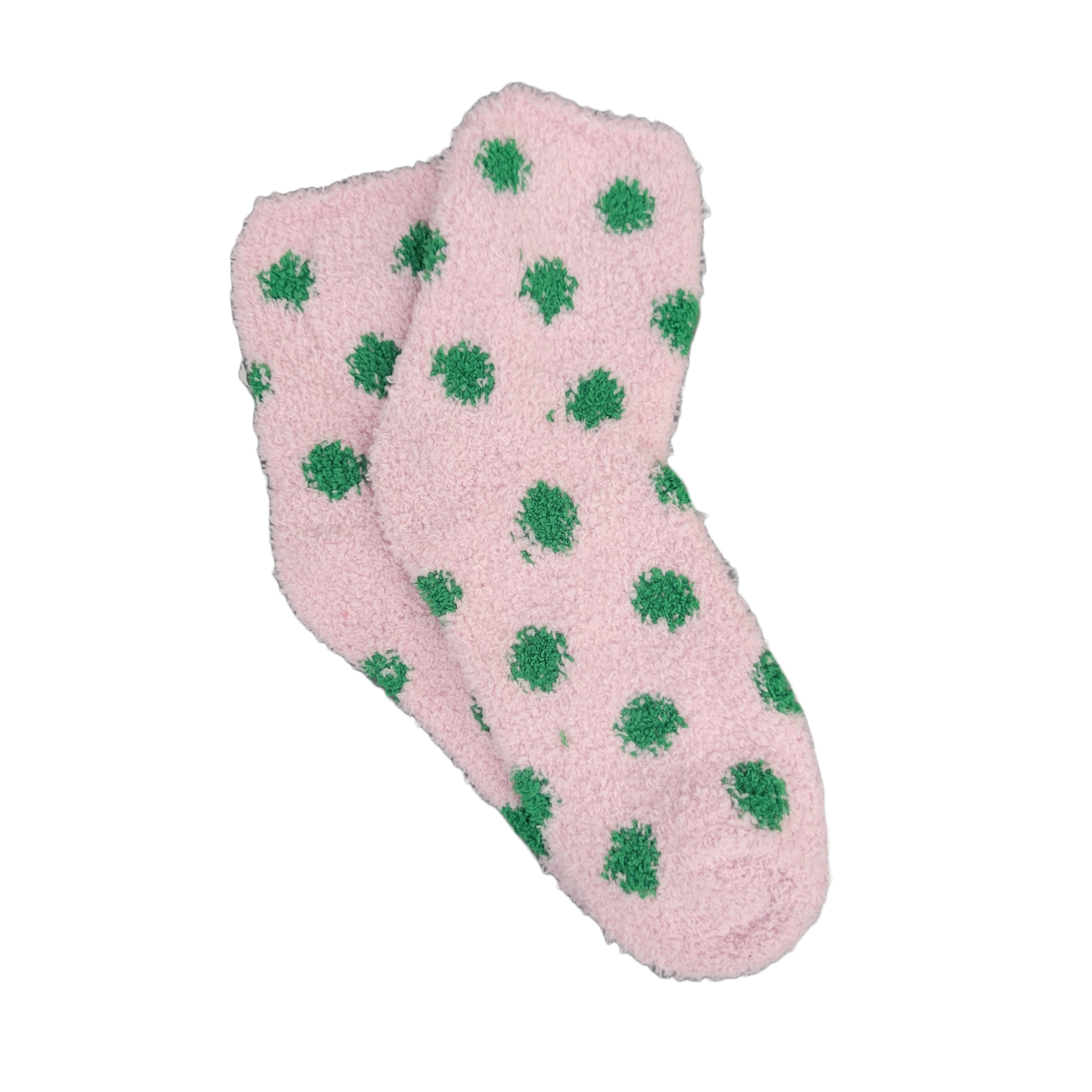 Polka Dot Fuzzy Socks from the Sock Panda (Pink w/Green Dot)