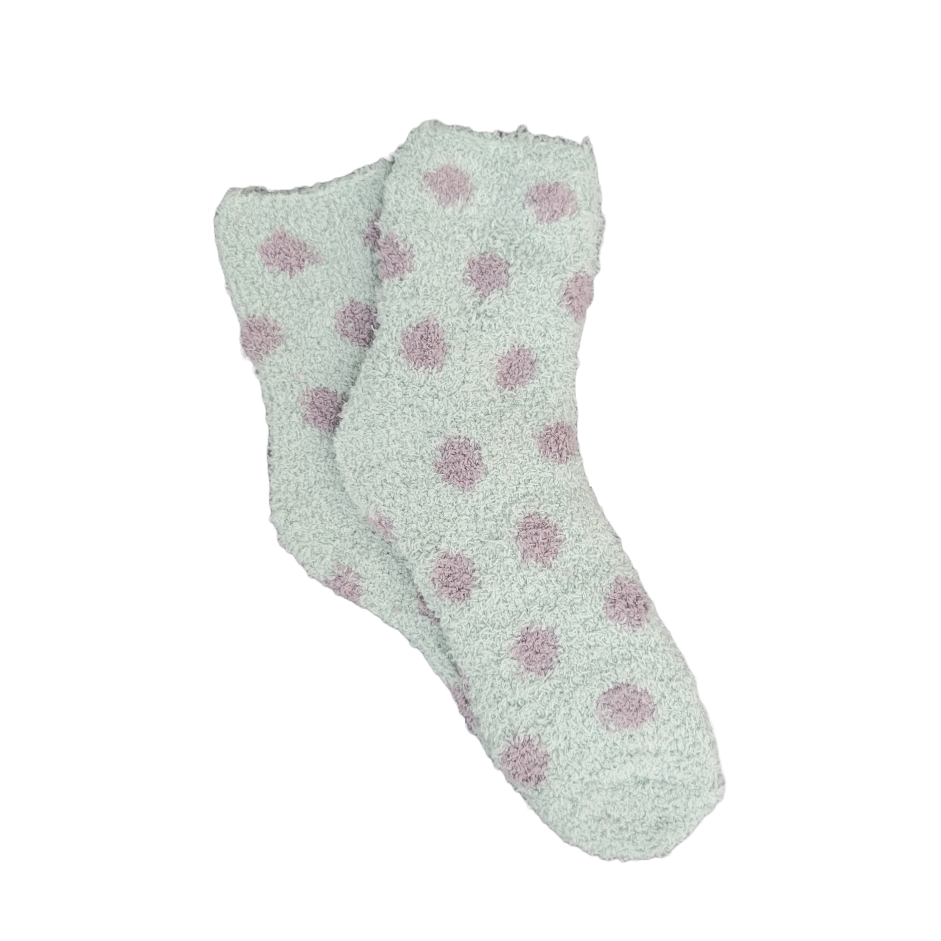Polka Dot Fuzzy Socks from the Sock Panda (Green w/Grey Dot)