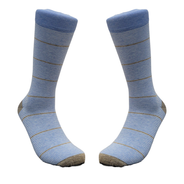 Blue and Beige Striped Pattern Dress Socks