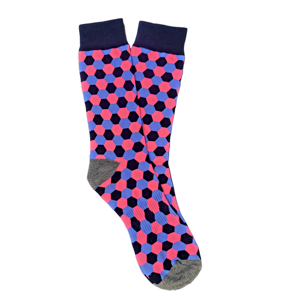 Pink, Blue and Black Hexagon Pattern Socks (Adult Large)